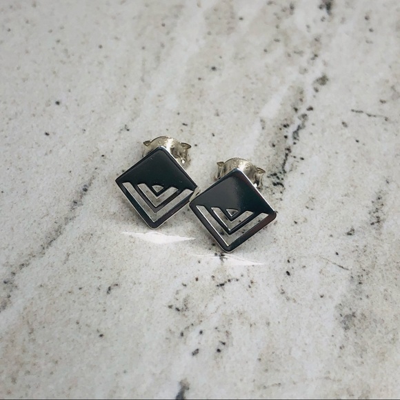 925 Sterling Silver Geometric Square Earrings - Picture 3 of 16